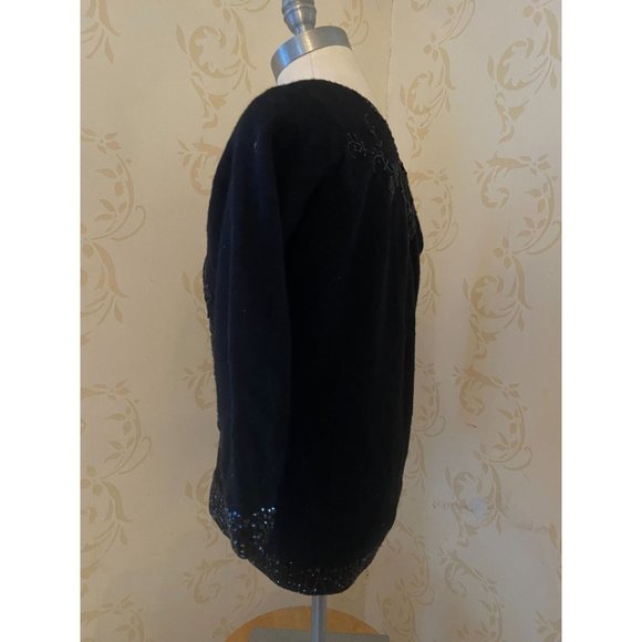Elsie Tu 100% Cashmere Black Beaded Silk Lined Beautiful Sweater Size 38 Medium - Picture 3 of 6